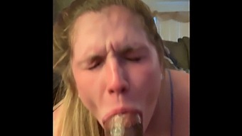 Blonde Housewife Gives Deepthroat Blowjob At Home