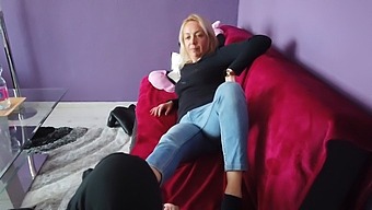 A Blonde Woman Receives Her First Foot Massage And Foot Worship Session